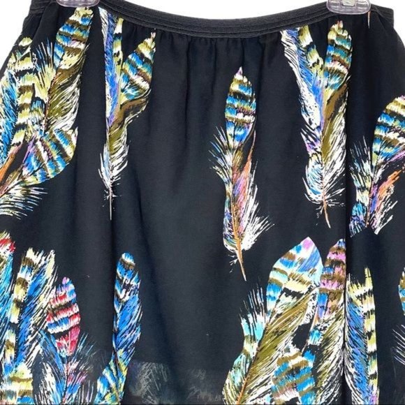Apollo Skirt Black High Low Feather Print Size S - Picture 5 of 6